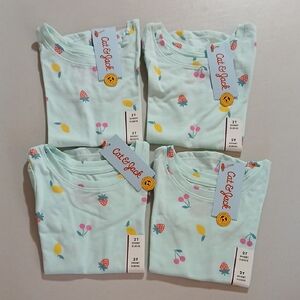 Cat & Jack Girls Set Of 4, 2T, Aqua Fruit Print Short Sleeve T